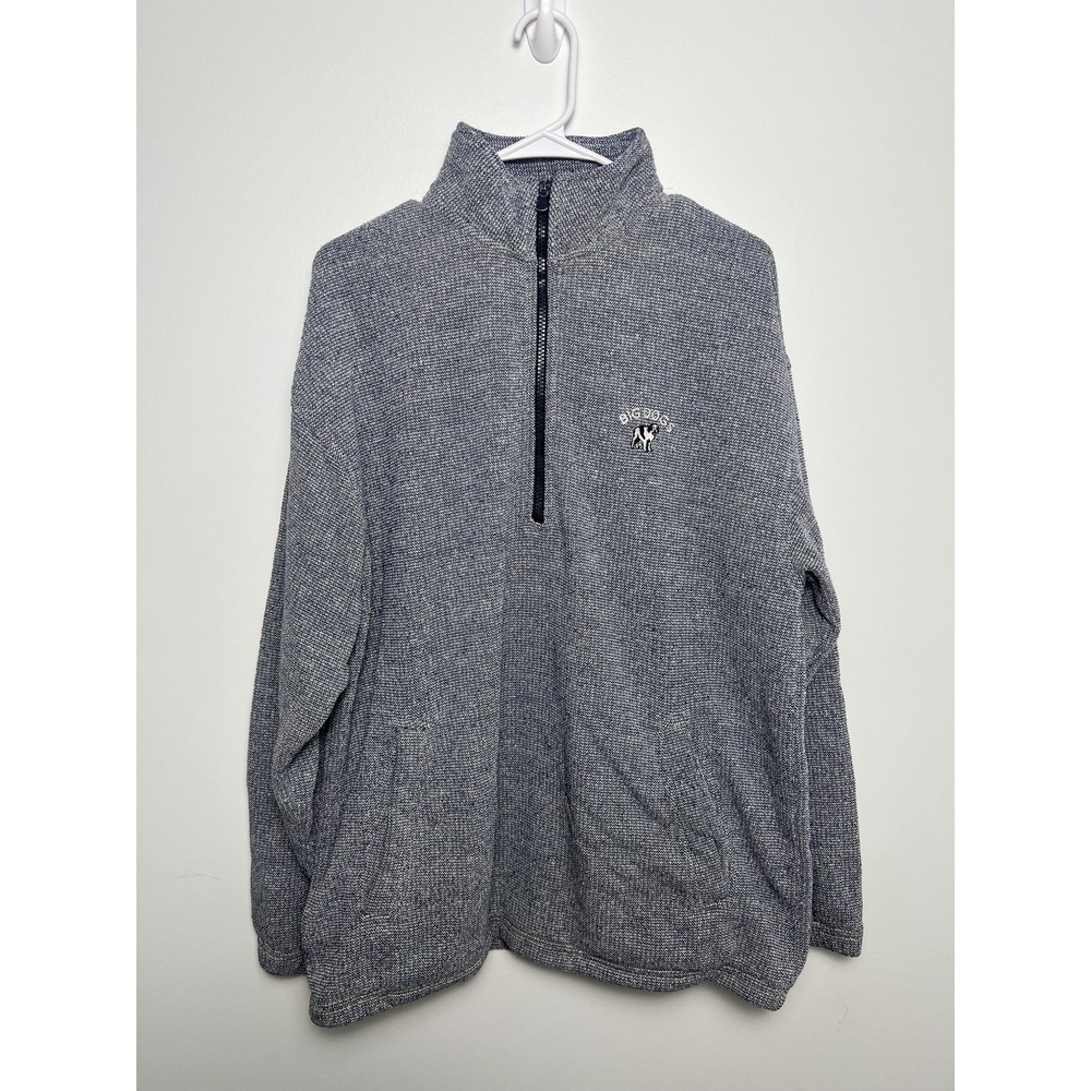 Big Dogs Sweater Mens Med Blue‎ 1/4 Zip Mock Neck Pullover Dog Logo Knit